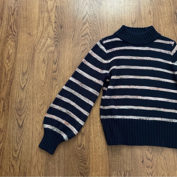 Madewell Blue Striped Balloon Knit Wool Blend Mock Neckline Sweater Size medium - Picture 3 of 10